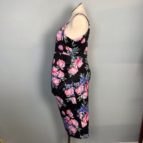 ASOS Maternity Deep Plunge Dark Romantic Floral Bodycon Strappy Midi Dress Sz 14 - Picture 5 of 11
